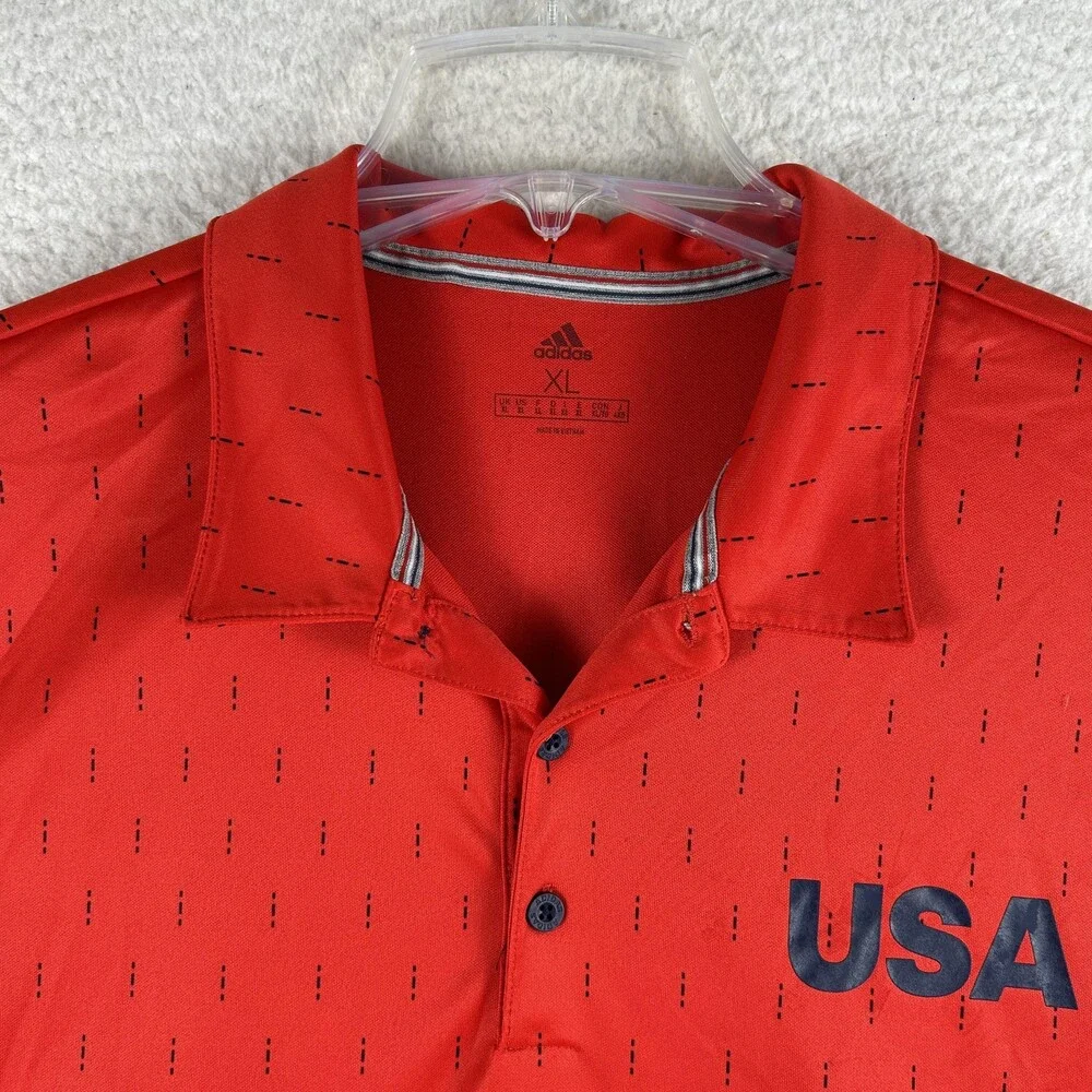 Adidas Polo Shirt Mens XL Red USA Golf Performance Geometric Short Sleeve